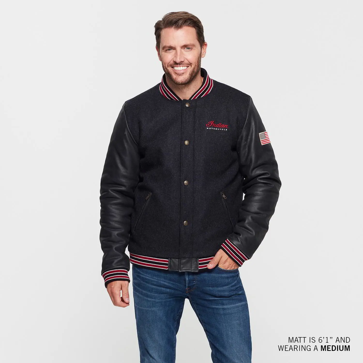 Indian Motorcycle Men's Varsity 2 Jacket, Gray