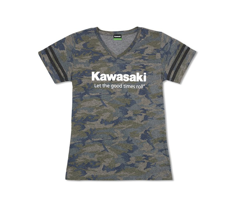 Kawasaki Women's Let the Good Times Roll Vintage Camo Tee