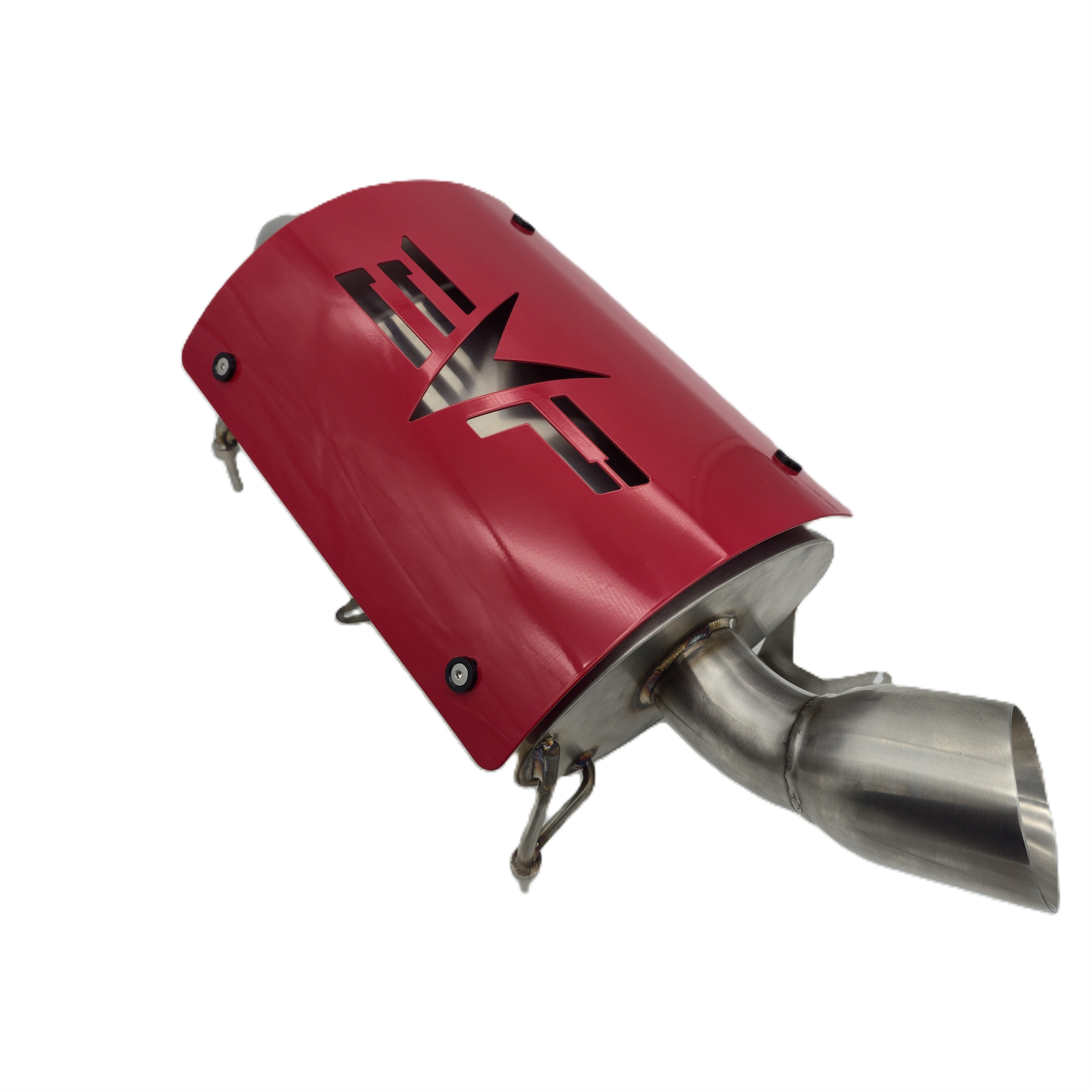Evolution Powersports Magnum Side Exit Slip-On Exhaust with red heat shield - actual unused display unit