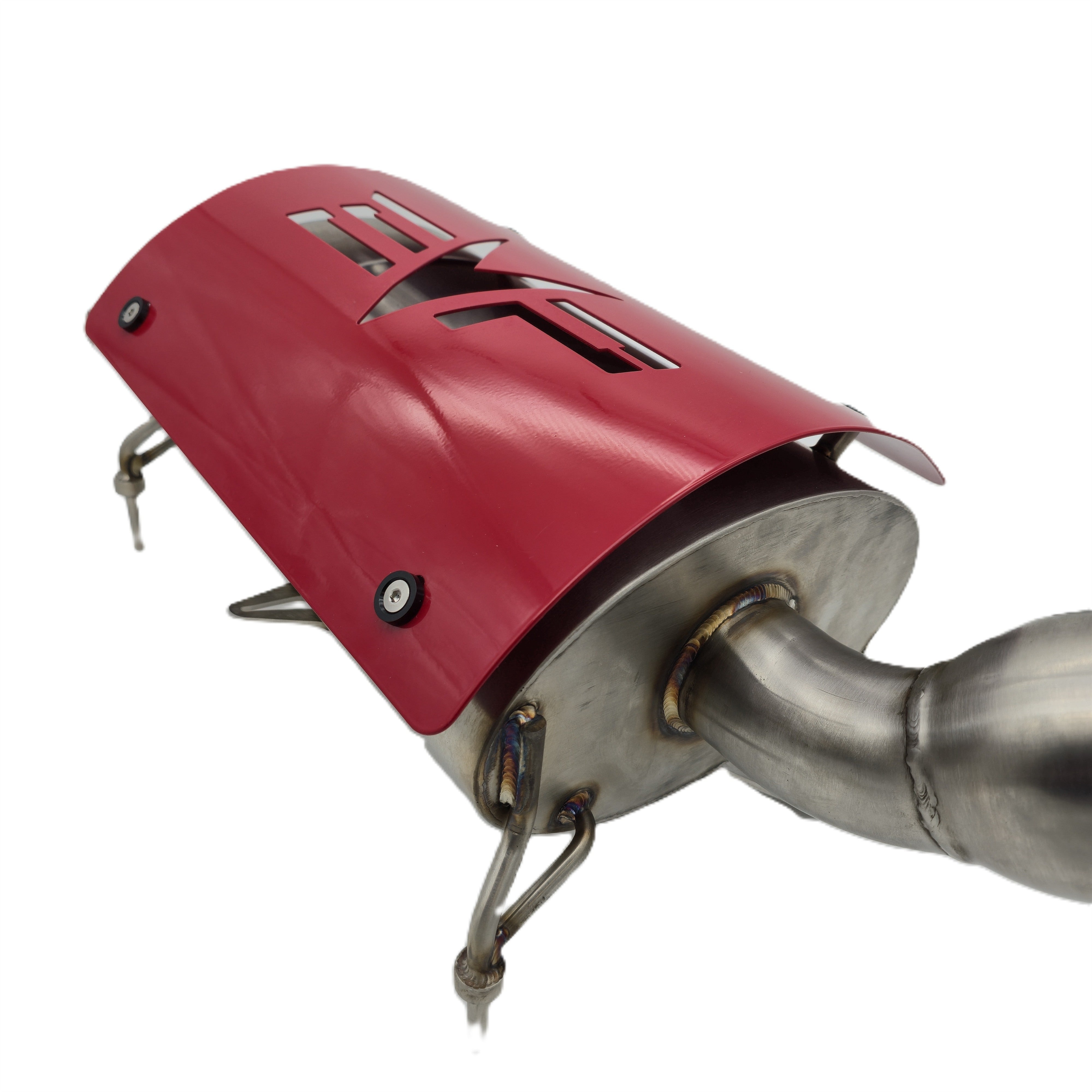 Evolution Powersports Magnum Side Exit Slip-On Exhaust with red heat shield - actual unused display unit