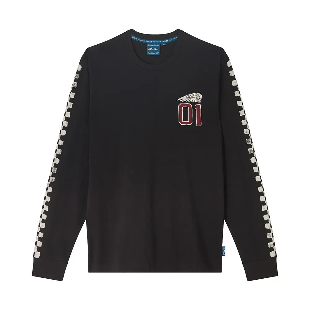 Indian Motorcycle Men's Checkered Graphic Long Sleeve T-Shirt, Black — product view 1