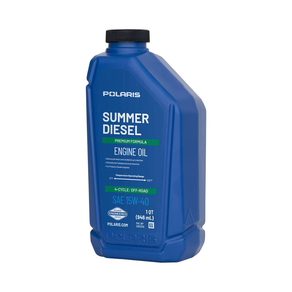 Polaris 15W-40 diesel engine oil 2882515 angled front view