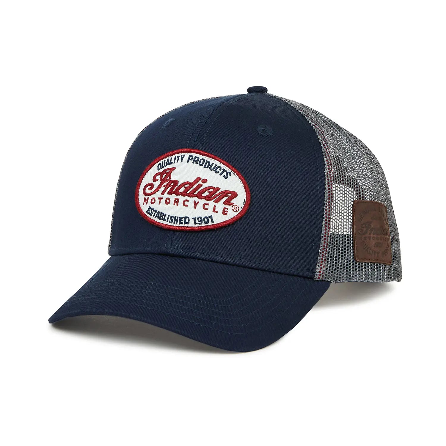 Men's Script Patch Trucker Hat, Blue - Image 1