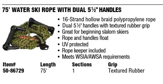 SEACHOICE 86729 WATER SKI ROPE W/DOUBLE HANDLE