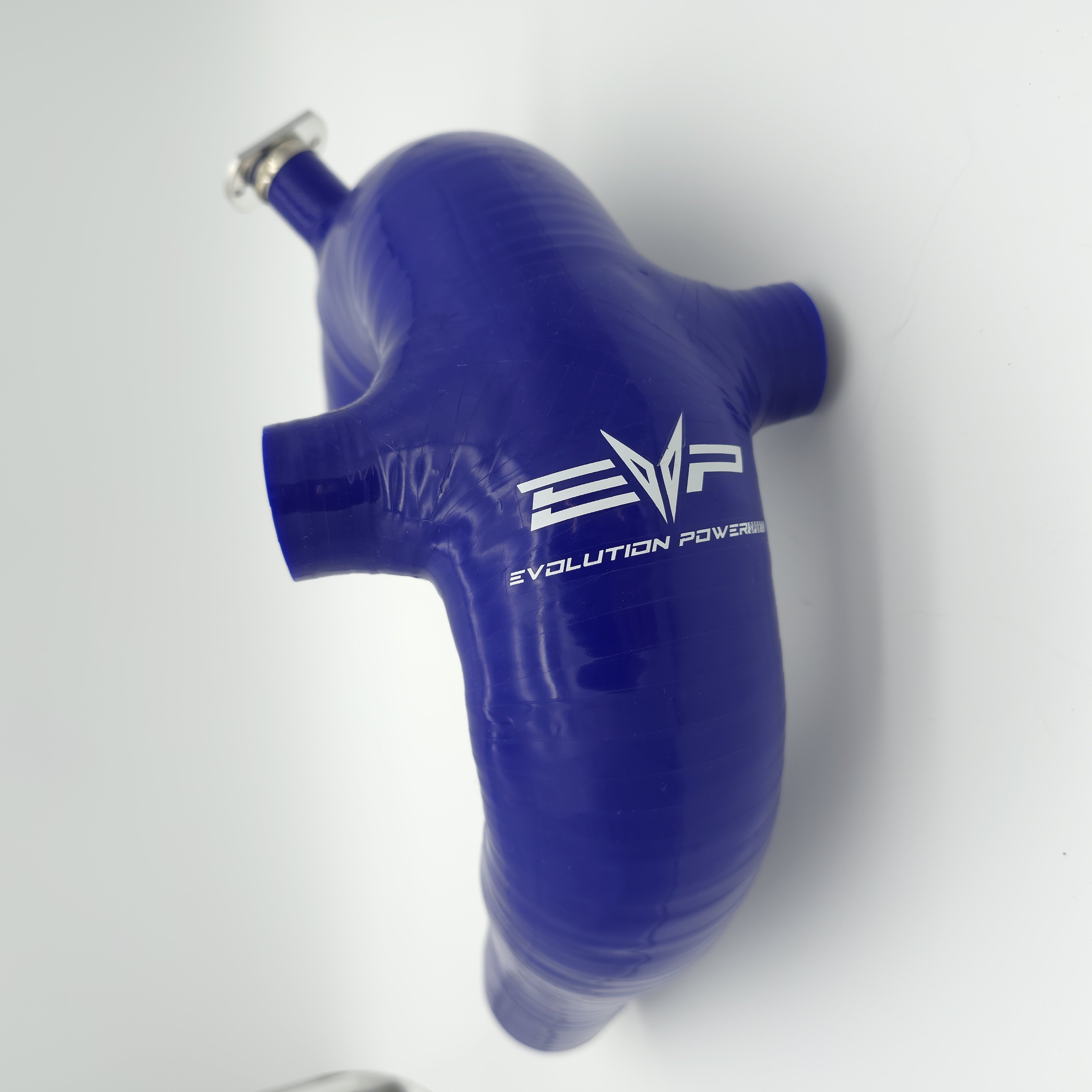 Evolution Powersports V-Flow intake tube in blue — actual item view 2