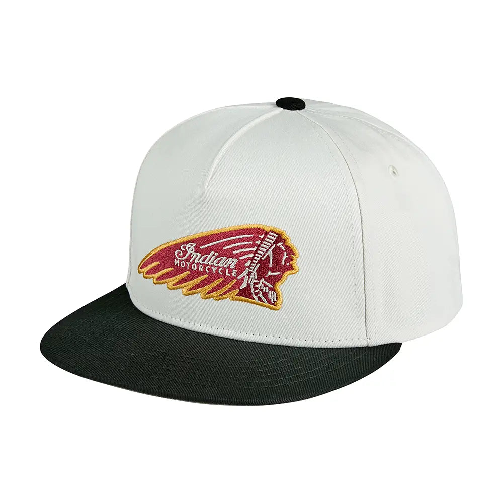 Indian Motorcycle Headdress Contrast Flat Peak Cap, White — product view 1