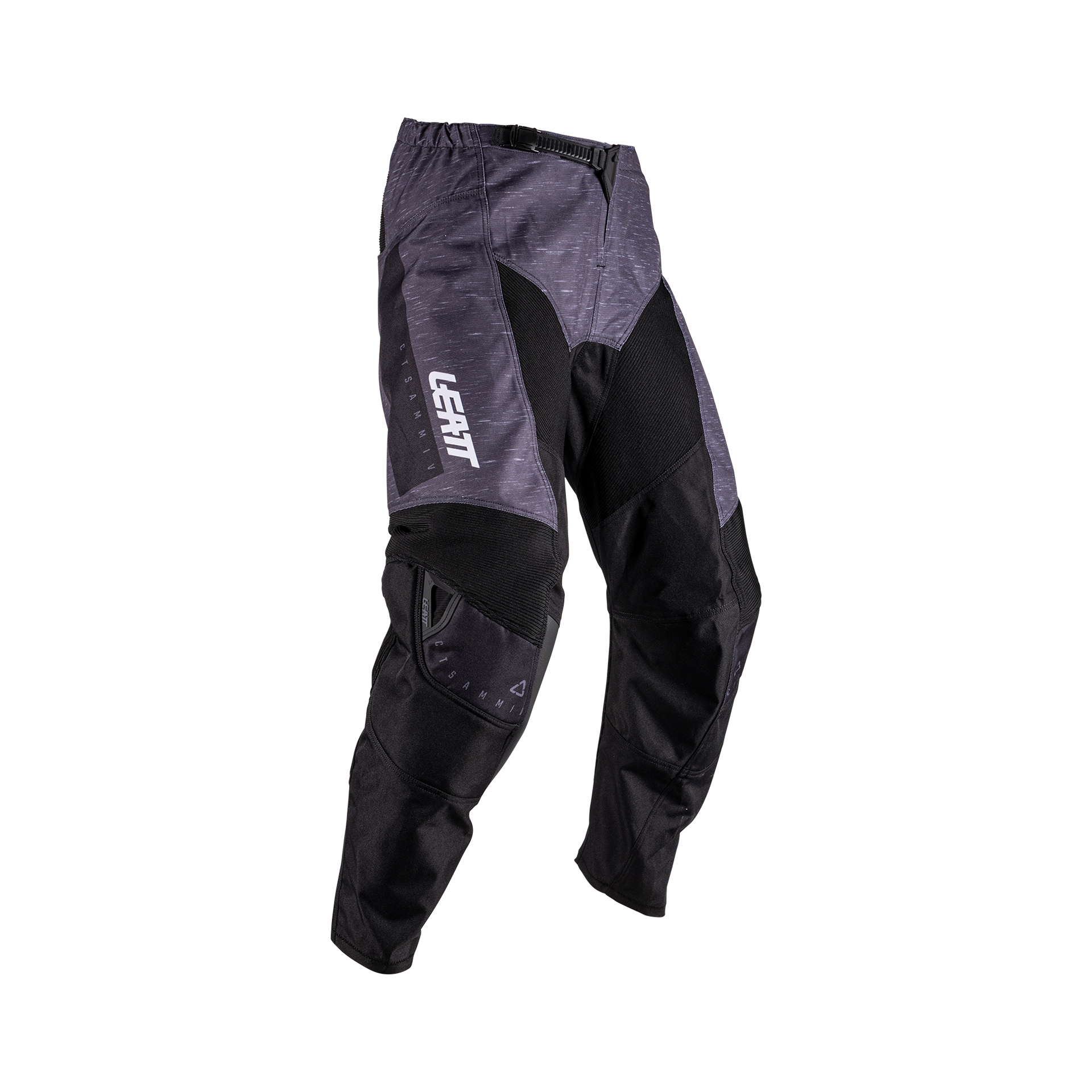 Leatt Moto 3.5 pants in Stealth Black and Grey, front view